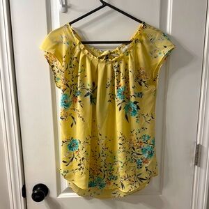 LC Lauren Conrad Yellow Cap Sleeve Blouse with Tie Front
